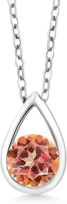 Gem Stone King Teardrop Pendant Necklace For Women | 5MM Round Gemstone Birthstone | 925 Sterling Silver | With 18 Inch Silver Chain | Fine Jewelry Gift for Her Mom Women Wife