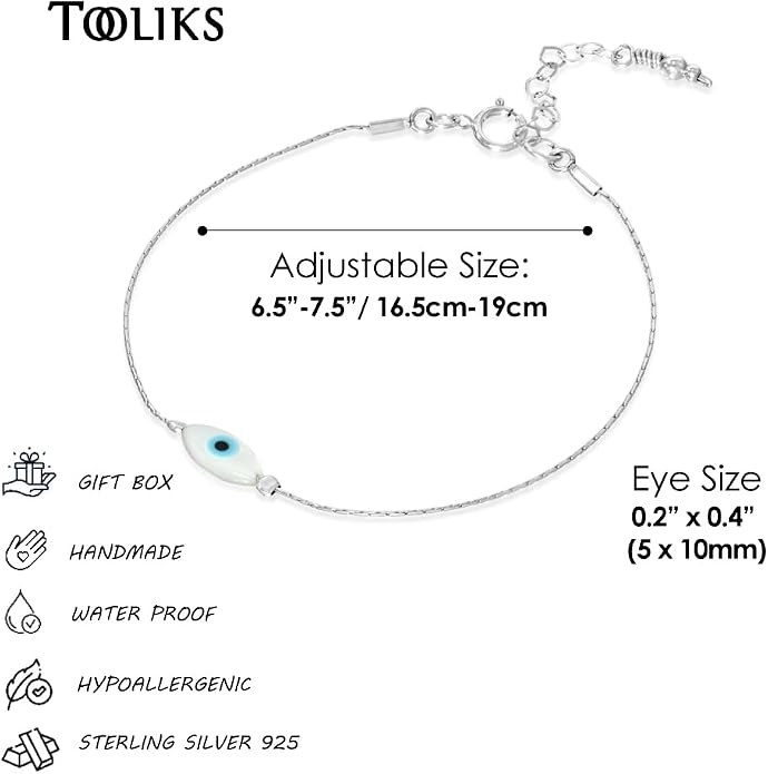 Minimalist Evil Eye Charm Bracelet – Handmade Delicate Good Luck Jewelry for Women – Adjustable 6.5” + 1” Extender