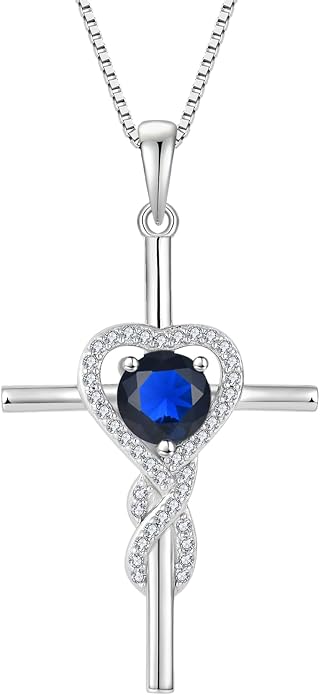 Cross Necklace for Women 925 Sterling Silver Infinity Birthstone Pendant Necklace Religious Christian Jewelry Gifts Wife Mom Her