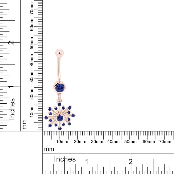 AFFY Snowflake Belly Button Ring for Women Simulated Birthstone, Round Cut Gemstone in 14K Gold Over 925 Sterling Silver, Navel Barbell Piercing Jewelry for Her