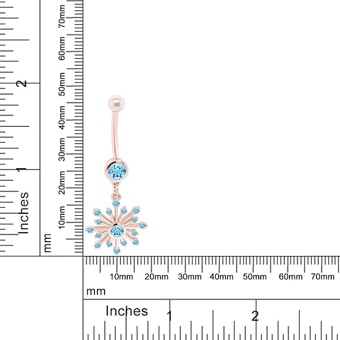 AFFY Snowflake Belly Button Ring for Women Simulated Birthstone, Round Cut Gemstone in 14K Gold Over 925 Sterling Silver, Navel Barbell Piercing Jewelry for Her