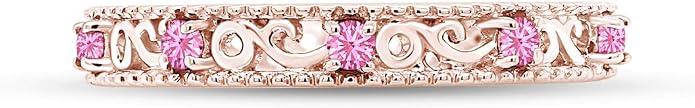 Jewel Zone US Filigree Eternity Wedding Band Ring for Women, Round Cut Simulated Gemstone Stackable Promise Ring in 14K Gold Plated 925 Sterling Silver Band Width 3.5mm – Elegant Jewelry for Her