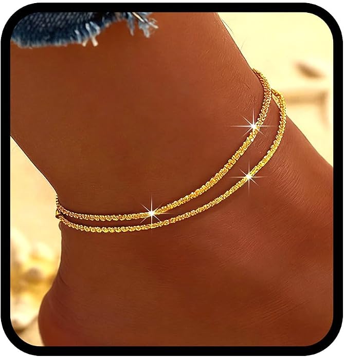 Yalice 925 Sterling Silver Ankle Bracelets for Women Dainty 14K Gold Plated Anklets Set Shiny Waterproof Ankle Chain Cross Beach Foot Jewelry Gifts