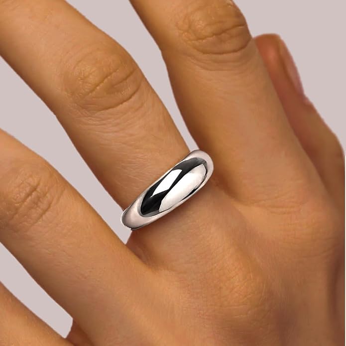 Non Tarnish Gold Chunky Rings for Women, 14K Gold Plated Statement Dome Rings Stacking Silver, Adjustable Mens Eternity Wedding Band Mixed Metal Jewelry Size 3-13
