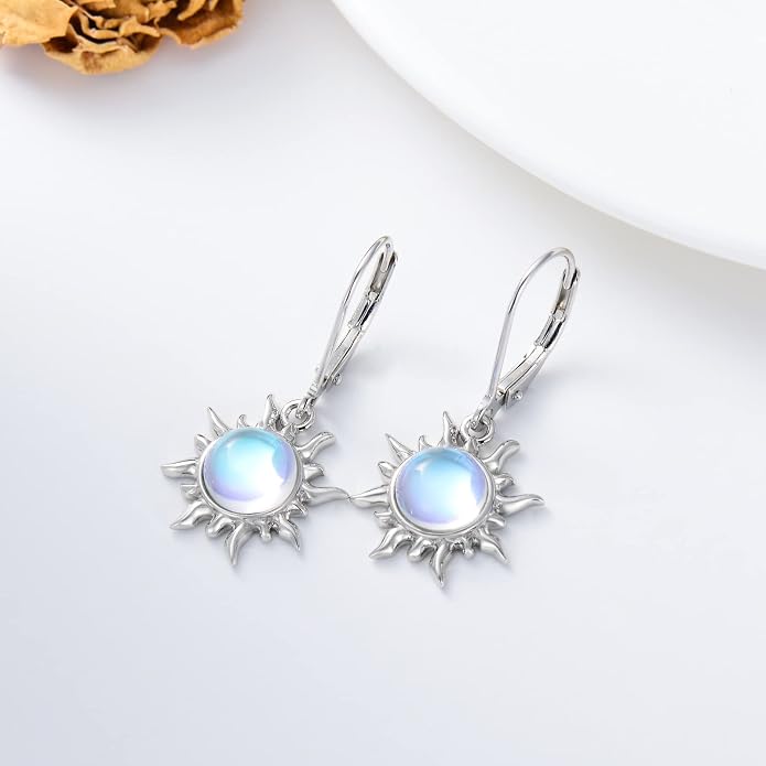 Dorunmo Moonstone Dangle Drop Earrings s925 Sterling Silver Leverback Earrings Filigree Moonstone Jewelry Birthday Gifts for Women