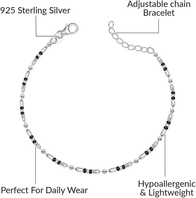LeCalla 925 Sterling Silver Bracelets for Women | Women’s Link Bracelets | Italian Bead Ball Chain Bracelet | Mother's Day Birthday Anniversary Fashion Jewelry Gift for Women