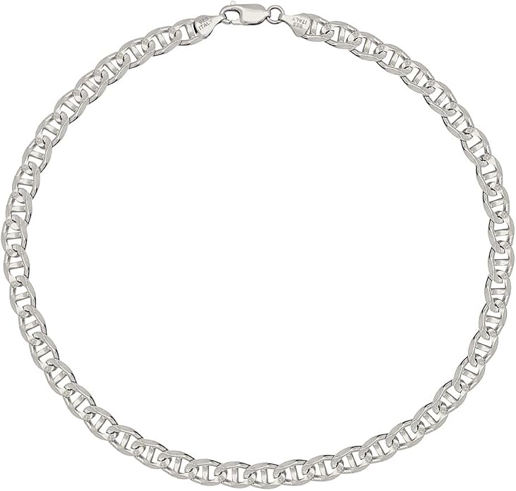 Savlano 925 Sterling Silver Solid Italian Figaro, Rope,Herringbone, Curb, Ball Bead, Snake, Mariner Chain Anklet for Women, Comes in 0.8mm - 5mm With Gift Box