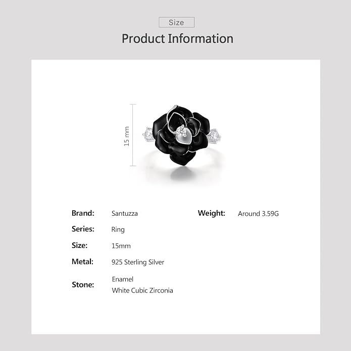 Santuzza 925 Sterling Silver Enamel Flower Statement Ring for Women