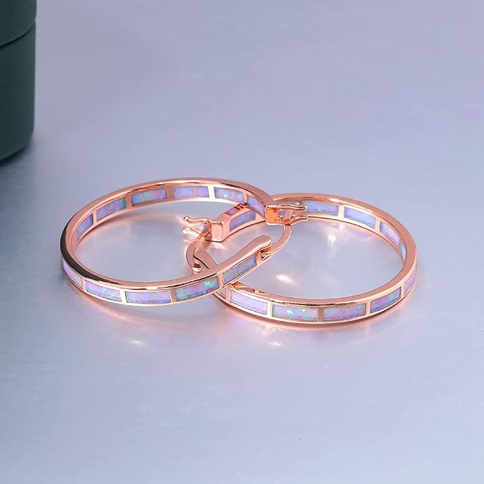 CiNily Opal Hoop Earrings,Women Jewelry Rhodium Plated/Rose Gold or Yellow Gold Plated Gemstone Big Hoop Earrings 32mm