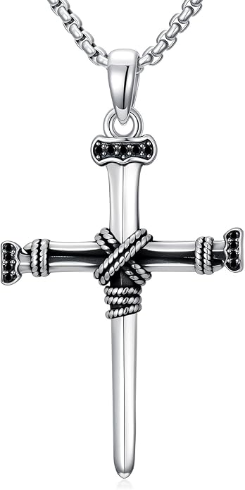 Crown of Thorns Necklace for Men 925 Sterling Silver Nail Cross Necklace Pendant Religious Christian Jewelry Valentines Day Gifts for Men