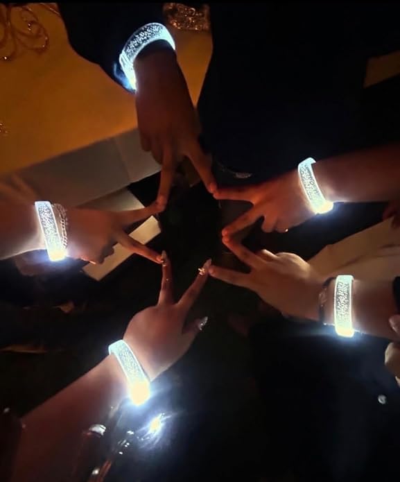 LED Light up Bracelets, White Glow Wristbands Party Favors Toys Supplies for Birthday, Halloween, Carnivals Parties, Clear Case 50 Pack