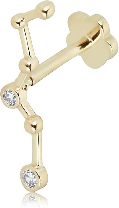 AVORA 14K Gold Bezel-set Simulated Diamond CZ Beaded Constellation Cartilage Piercing Flat Back Earring Body Jewelry (18 Gauge)