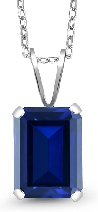 Gem Stone King Emerald Cut Pendant Necklace For Women | 925 Sterling Silver | Emerald Cut 9X7MM | Gemstone Birthstone | Fine Jewelry for Her Mom Wife | With 18 Inch Silver Chain
