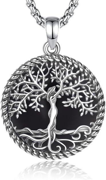 Tree of Life Necklace 18K White Gold Plated Turquoise/Pearl Shell/Malachite/Abalone Shell/Blue Opal/Black Onyx Tree Necklace Jewelry Gift for Women Men,22+2"