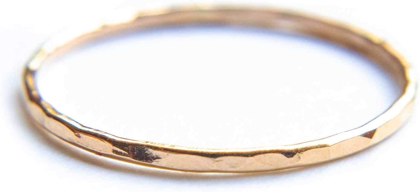 Ellie J Maui Hammered Ring, 1mm Thin Stacking Rings, Minimalist Rings for Women, 14K Gold Filled Rings for Teen Girls Midi Knuckle Pinky Finger Jewerly (Size 3-11)