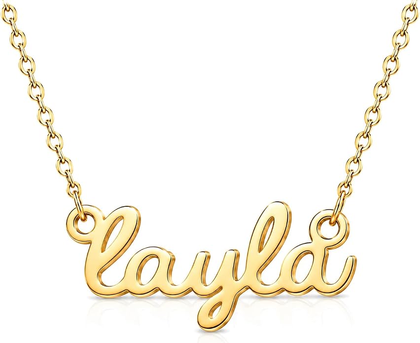 MOMOL 18K Gold Plated Stainless Steel Name Necklace Personalized Custom Name Necklace Customized Nameplate Necklace for women
