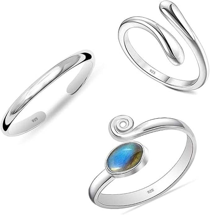 Charmsy 925 Sterling Silver Toe Rings for Women | Minimalist Open Adjustable Toe-Rings Band | Women's Cuff Toe Ring Summer Beach Foot Jewelry