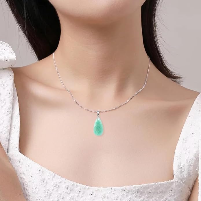 iSTONE 925 Sterling Silver Natural Crytral for Womens Pendant Necklace, Gemstone Birthstone with 17.8" Silver Chain Ladies