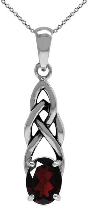 Silvershake 8X6mm Oval Shape Birthstone Gemstone Antique Finishing or Yellow Gold Plated 925 Sterling Silver Celtic Knot Weave Solitaire Pendant or Pendant with 18 Inch Chain Necklace Jewelry for Women