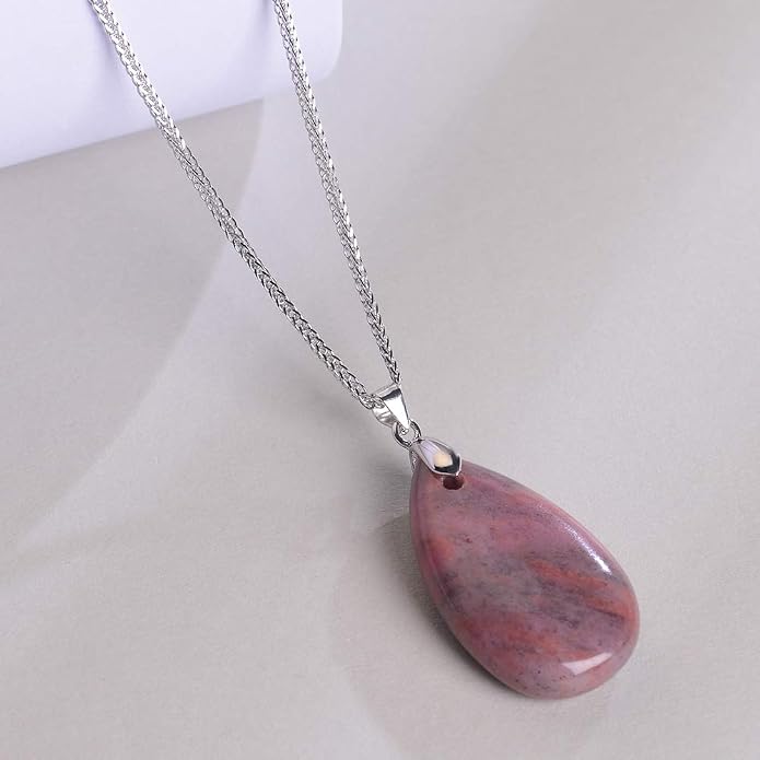 iSTONE 925 Sterling Silver Natural Crytral for Womens Pendant Necklace, Gemstone Birthstone with 17.8" Silver Chain Ladies