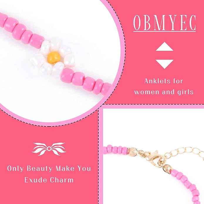 Beaded Chain Ankle Bracelets for Women Waterproof Sunflower Anklets Beachy Vacation Foot Jewelry Gifts