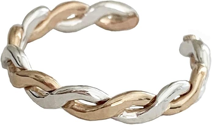 Toe Rings | Gift Set of Two Twine Medley Adjustable Toe Rings | Duo-Tone Braid 14k Gold Fill & Sterling Silver | Unisex Design