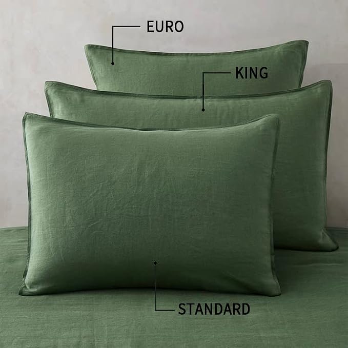 ATLINIA Linen Pillow Cases Euro Sham - 26 x 26 Inch Bed Pillow Protector Cover Set of 2 Bedding Cooling Neutral Pillowcase Shams Green