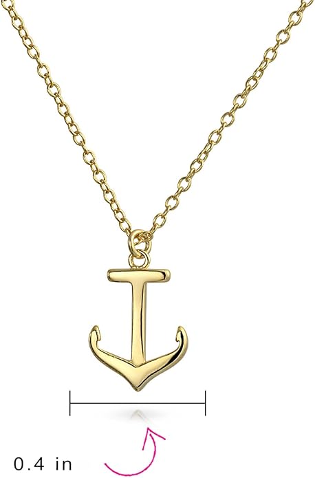 Bling Jewelry Minimalist Tiny Nautical Ocean Vacation Boat Anchor Pendant Necklace For Women Teens14K Gold Plated .925 Sterling Silver 16 In