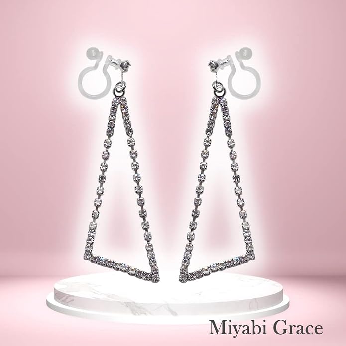 Dangle Silver Invisible Clip On Earrings for Women Not Pierced Gold Crystal Rhinestone Comfortable Hoop Fringe Long Chain Clip On Earrings