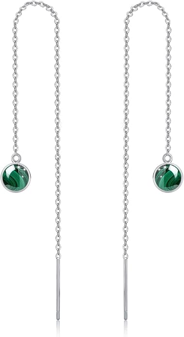 Woman Tassel Earrings Sterling Silver Gemstone Drop Earrings Long Chain Ear Line