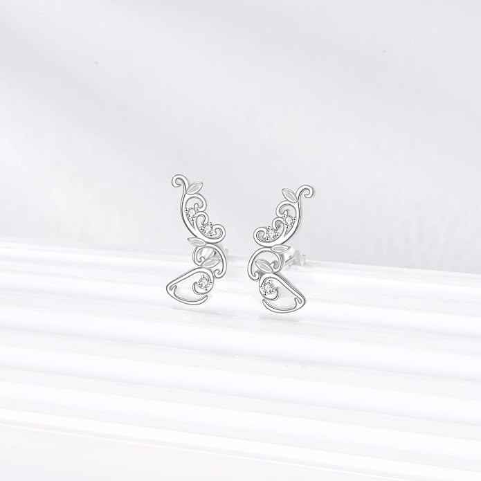 POPLYKE Vintage Ear Climbers Earrings for Women 925 Sterling Silver Filigree Ear Crawler Cuff Studs Jewelry Gifts