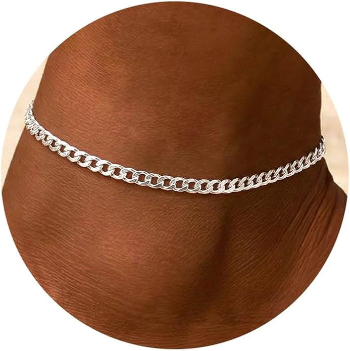 ChicSilver 925 Sterling Silver Ankle Bracelet for Women, Simple Cuban Link/Figaro/Twist Rope Chain Anklets for Beach Party(with Gift Box)