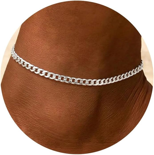 ChicSilver 925 Sterling Silver Ankle Bracelet for Women, Simple Cuban Link/Figaro/Twist Rope Chain Anklets for Beach Party(with Gift Box)