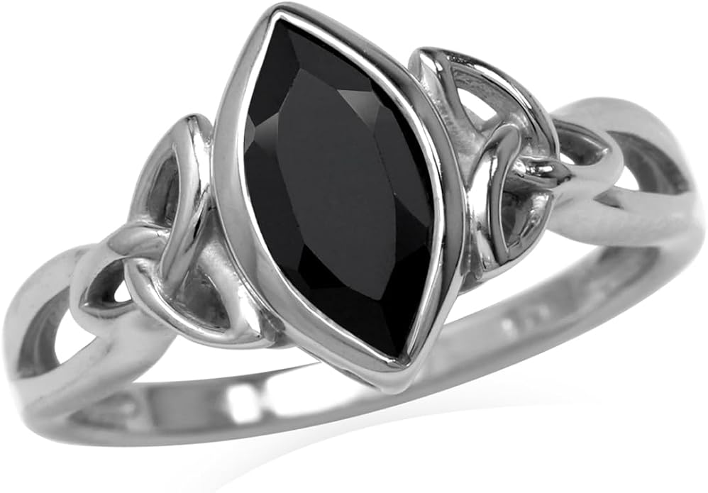 Silvershake Genuine Gemstone 925 Sterling Silver Triquetra Celtic Knot Solitaire Ring