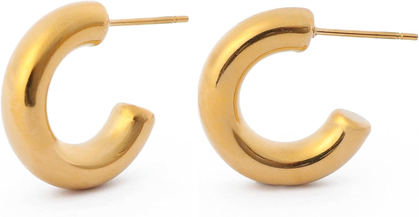 18K Gold Plated Hoop Earrings for Women Chunky Huggie Earrings Minimalist Gold Jewelry Valentine's Day Gift for Girlfriend Wife