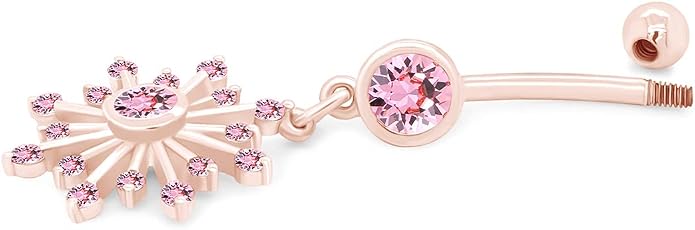 AFFY Snowflake Belly Button Ring for Women Simulated Birthstone, Round Cut Gemstone in 14K Gold Over 925 Sterling Silver, Navel Barbell Piercing Jewelry for Her