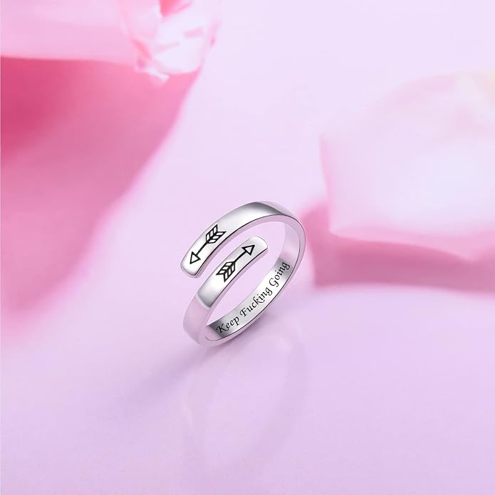 BEILIN 925 Sterling Silver Inspirational Jewelry Rings Adjustable Ring Personality Encouragement Gift for Teens Women