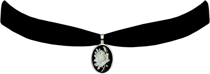 Victorian Vault Black Velvet Choker Rose Flower Cameo Gothic Lolita Steampunk Pendant Necklace