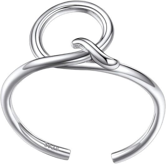 SILVERCUTE S925 Initial Rings, Adjustable Size 6-12 Statement Alphabet Letter A-Z Jewelry Personalized Twisted Initials Rings Sterling Silver Stacking Ring for Women