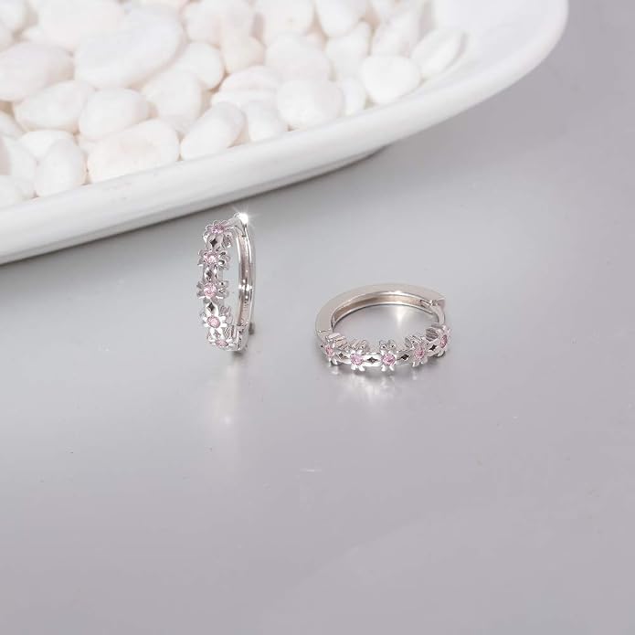 CiNily Small Hoop Earrings for Women Girls Flower Cubic Zirconia Huggie Earrings Hypoallergenic 14K Yellow Gold Plated Cartilage Earrings