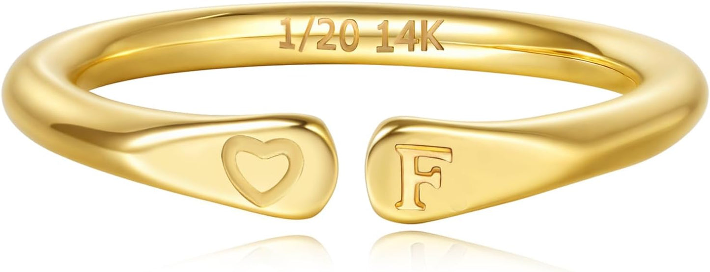 14k Gold Filled Hand Carving Initial Rings for Women Non Tarnish Wedding Heart Shaped Bands for Women