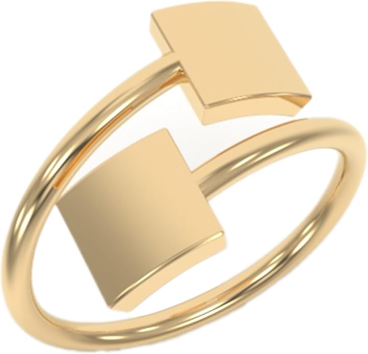 18k Gold Plated Simple Minimalist Square Adjustable Stackable Halo Ring Band for Women Valentines Day Gifts for Her Comes with a Gift Box
