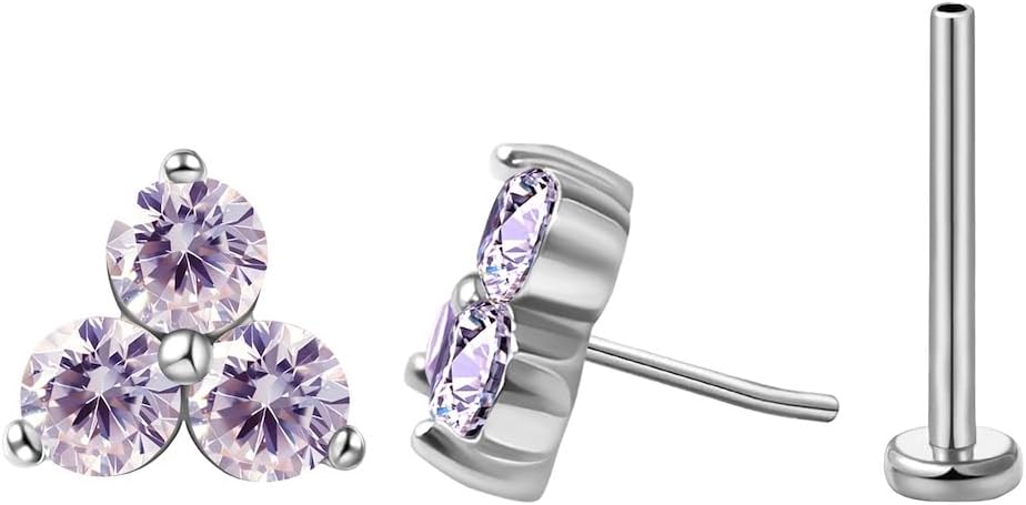 FANSING Cartilage Earring Tragus Stud Trio CZ Stone Flat Back Earring for Helix Conch Threadless Push Pin Labret Stud