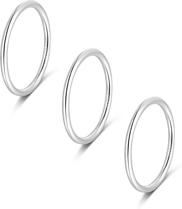 CANDYFANCY 925 Sterling Silver 1.2mm Stacking Midi Thin Rings Thumb Pinky Ring Stack Knuckle Rings for Women Band Ring Size 2.5-8.5