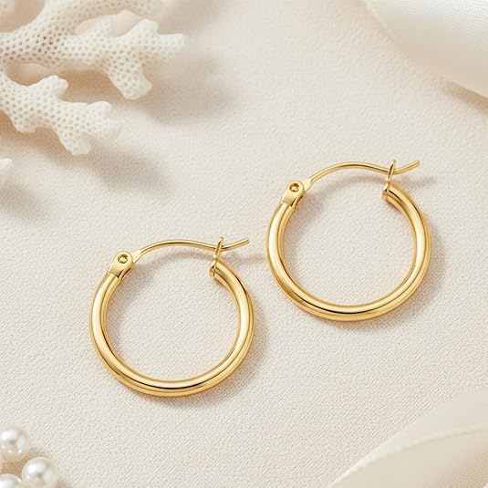 14K Gold Hoop Earrings, Gold Earrings for Women Hypoallergenic Lightweight Small Hoop Earring for Womens