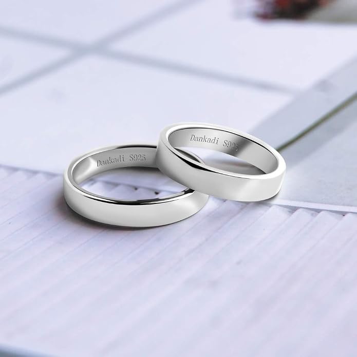 Dankadi Simple Fashion S925 Sterling Silver Ring Smooth Plain Dome Comfort Solid Silver Wedding Ring For Men & Women 3.5 mm 3-13# 24k Real Gold Plated Jewelry