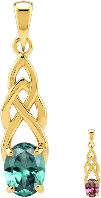 Silvershake 8X6mm Oval Shape Birthstone Gemstone Antique Finishing or Yellow Gold Plated 925 Sterling Silver Celtic Knot Weave Solitaire Pendant or Pendant with 18 Inch Chain Necklace Jewelry for Women