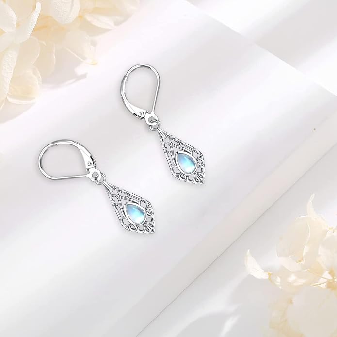 Dangle Earrings Sterling Silver Moonstone/Turquoise/CZ/Crystal Earrings for Women Tree of Life Animal Filigree Leverback Earrings Jewelry Gifts