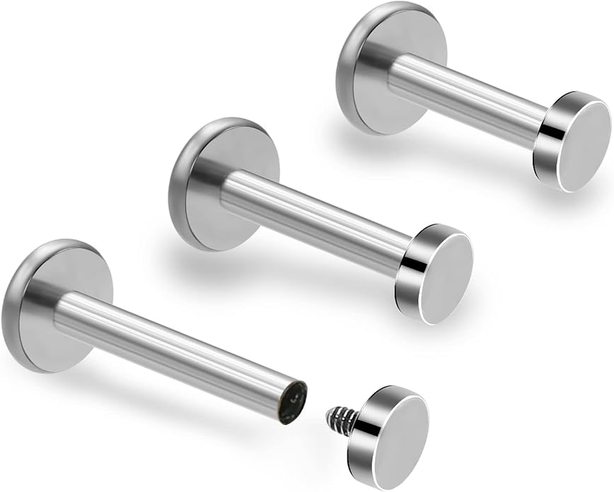 3pcs 16G 6mm 8mm 10mm G23 Titanium Internally Threaded 3mm Heart/Star/Cross/Moon/Lightning/Round Labret Monroe Lip Tragus Cartilage Earring Ring Stud Piercing Jewelry