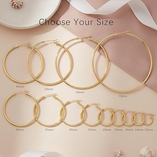 14K Gold Hoop Earrings, Gold Earrings for Women Hypoallergenic Lightweight Small Hoop Earring for Womens